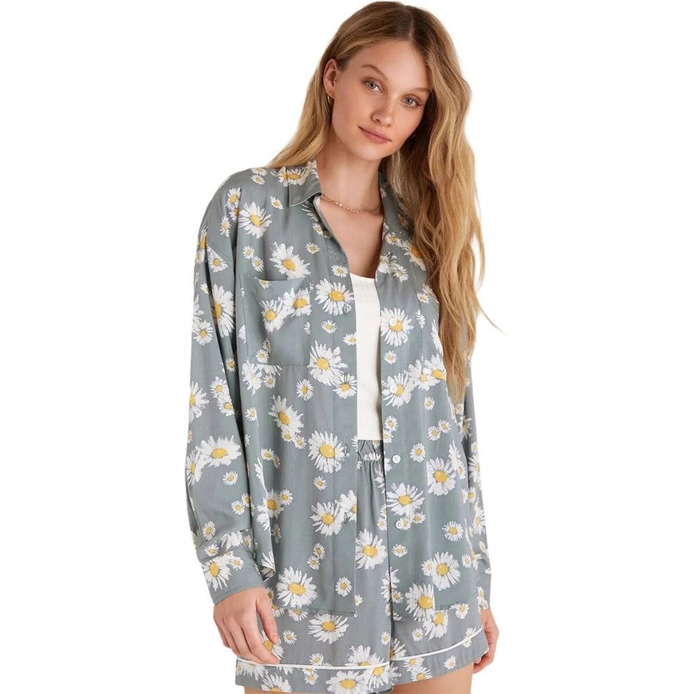 Z Supply Green Long sleeve Button down Top Floral Print Daisy size Small Flowy